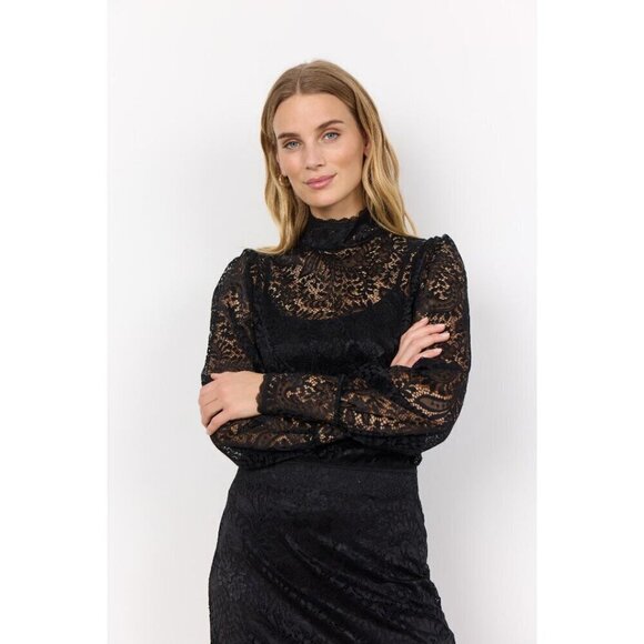 NWT SOYA CONCEPT Nailah Black Paisley Lace Mesh Blouse - Picture 2 of 6